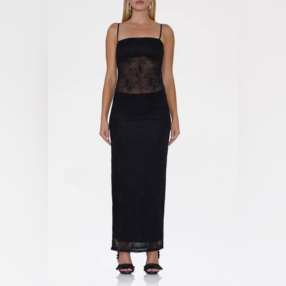 AFRM Jennan Ruched Floral Lace Tank Maxi Dress NWT L
